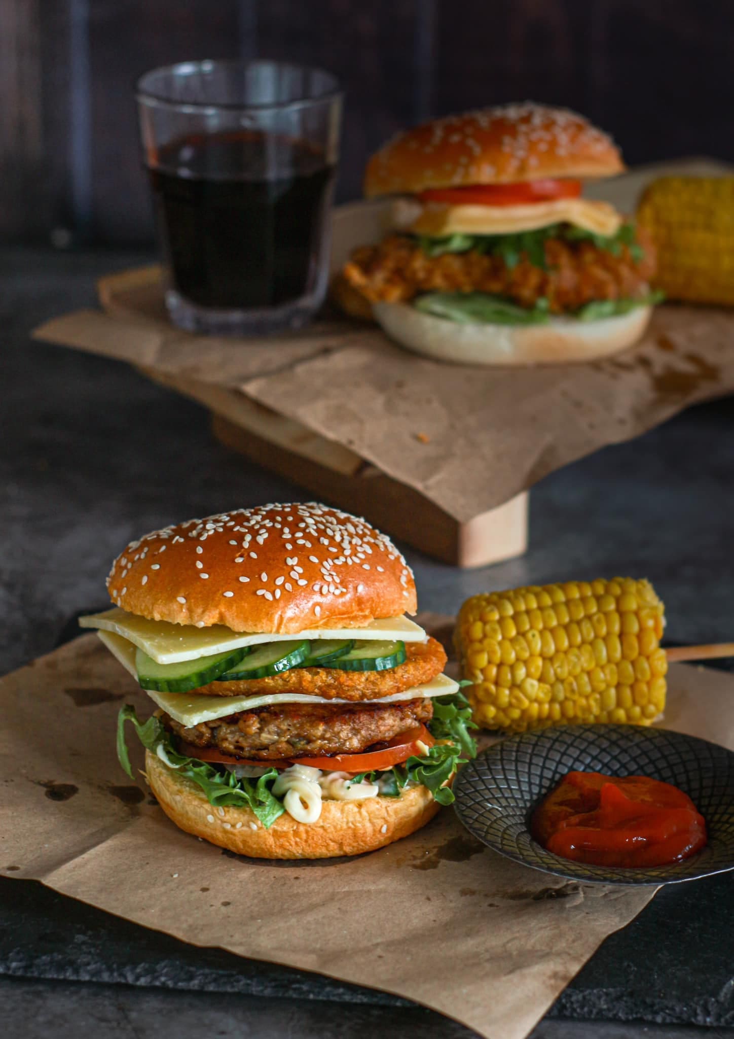 Hamburger on a brown paper